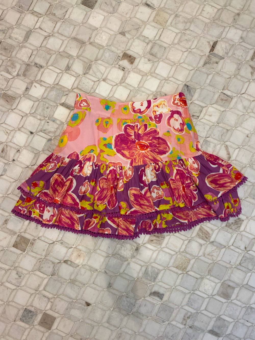 Alivia Floral Ruffled Mini Skirt - Pink & Purple
